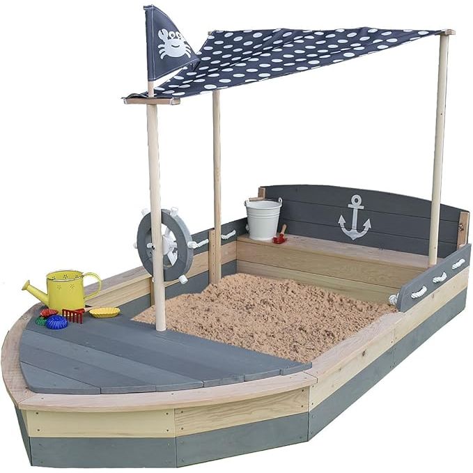Sandkasten-Sun Sandpit Boat Crab Made of Wood XXL Grey – Natural – Ship-Meppi